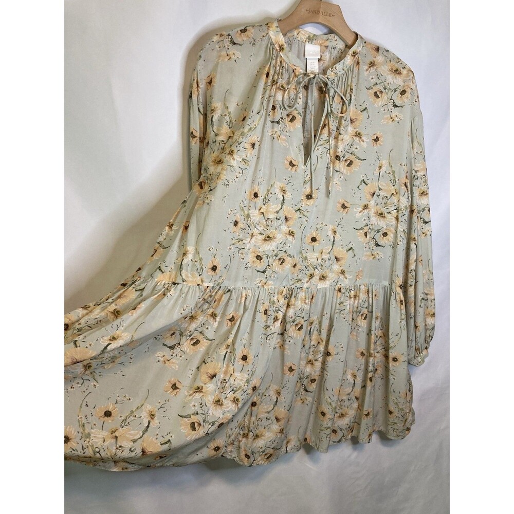 H & M Floral Babydoll Top Tunic Womens 10 Cottagecore Fairy Boho Pastel Peasant